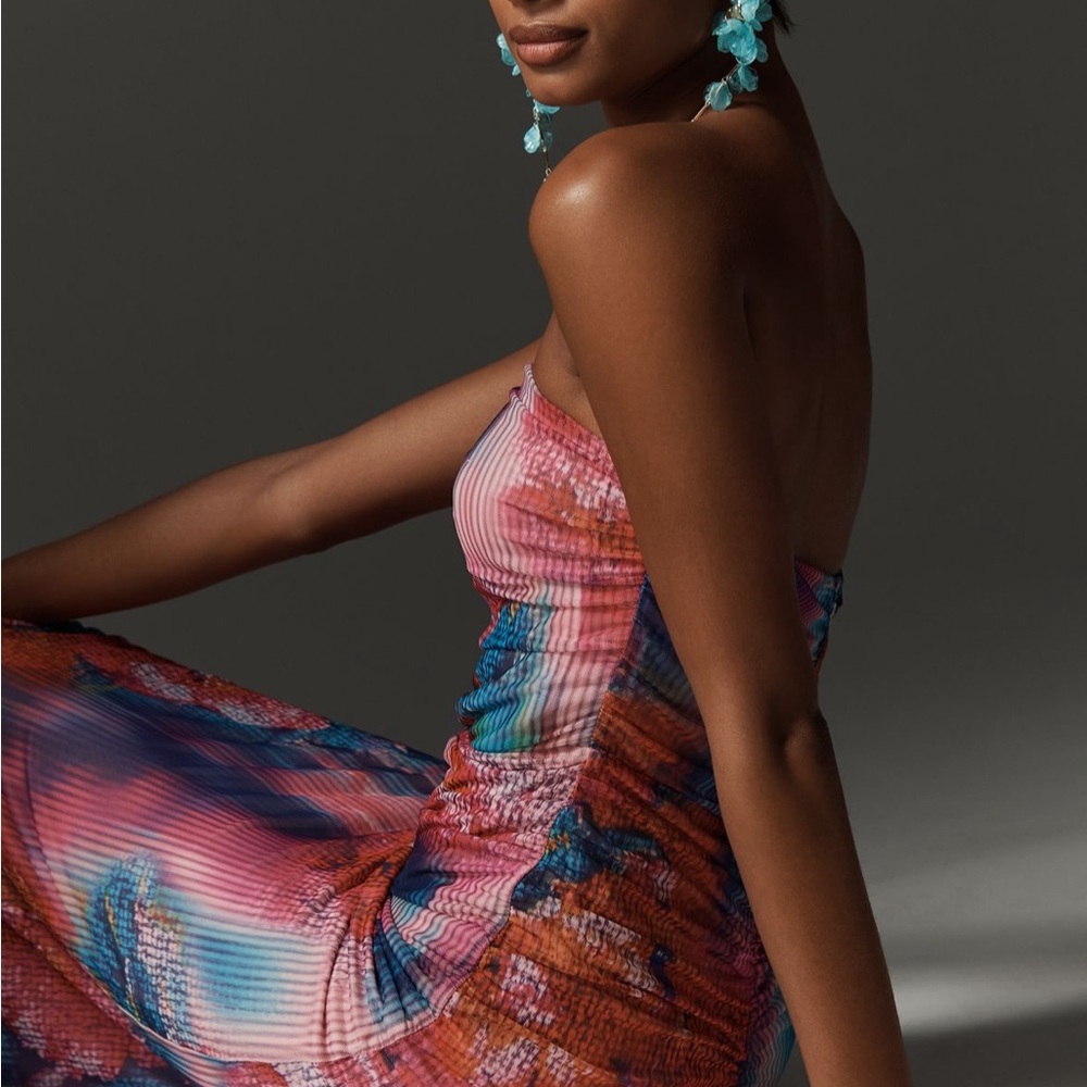 Anthropologie Strapless Floral Dress - Pink and Blue size extra small NWT - Picture 6 of 8
